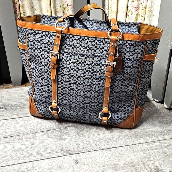 Coach Bags F11527 Navy Signature Jacquard Tote Vintage - Picture 2 of 12